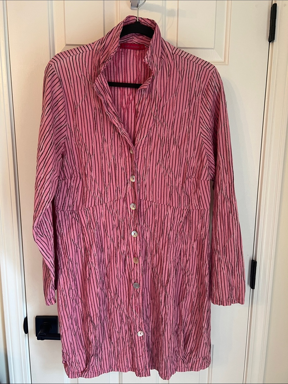 Cut-Loose Pink Striped Button-Up Tunic Dress.  XL